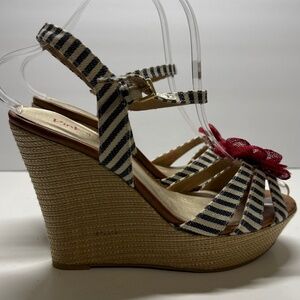 5 inch blue white Espadrilles with red accent flower